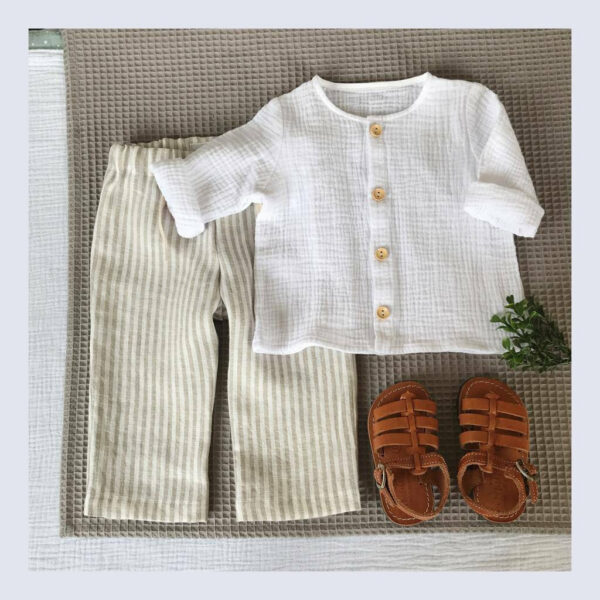 Baby Boy Outfit Boys Linen Pants Double Gauze Muslin Shirt & Set Page Beach Wedding Summer