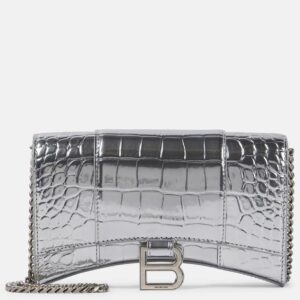 Balenciaga Hourglass croc-effect leather wallet on chain