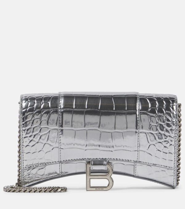 Balenciaga Hourglass croc-effect leather wallet on chain