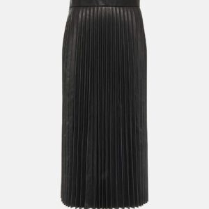 Balenciaga Pleated leather midi skirt