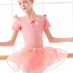 Ballet Dress Pink Women's Kid's Ballerina Bows Pleated Artwork Backless Lycra Spandex Dress Tunic dancing wear