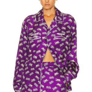 Bally Button Down Blouse in Mirtillo - Purple. Size L (also in ).