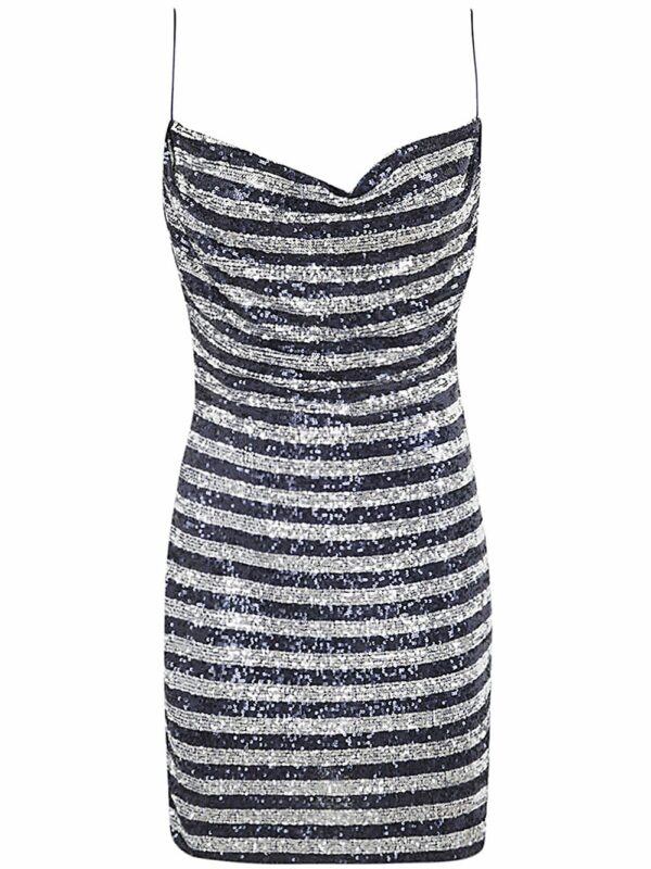 Balmain Babydoll Cowl Neck Glitter Short Dress