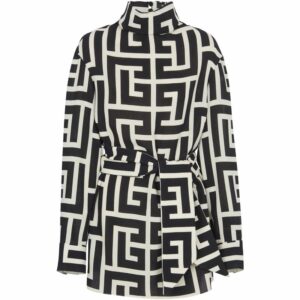 Balmain Belted Monogram Jacquard Blouse