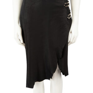 Balmain Black Leather Studded Raw Hem Skirt