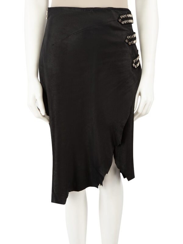 Balmain Black Leather Studded Raw Hem Skirt