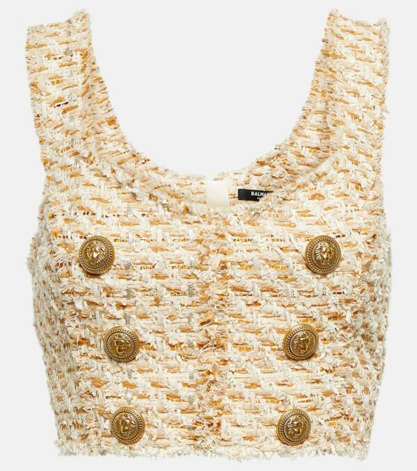 Balmain Cotton-blend tweed crop top