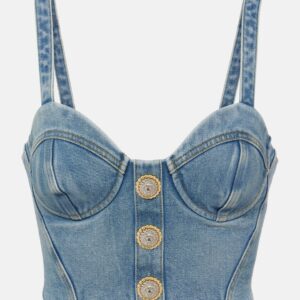 Balmain Cropped denim bustier