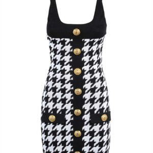 Balmain Embellished Houndstooth Sheath Dress