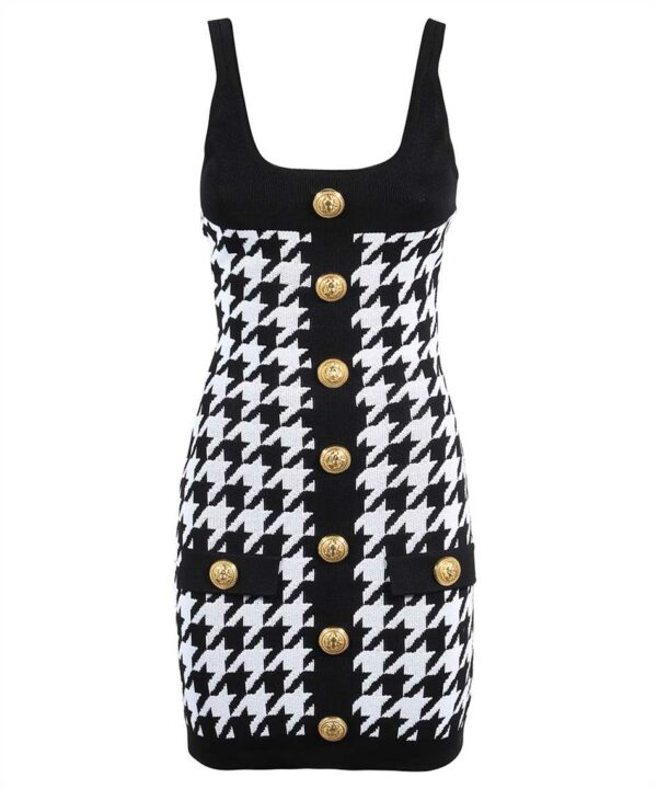 Balmain Embellished Houndstooth Sheath Dress