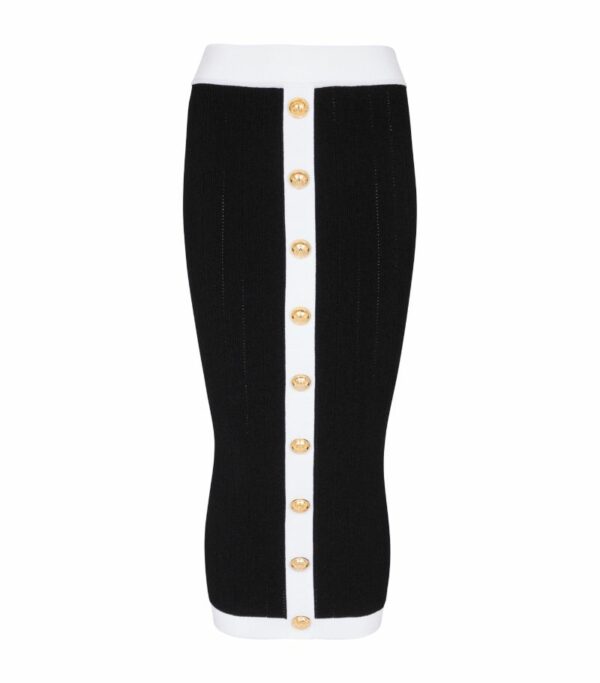 Balmain Gold-Buttoned Midi Skirt