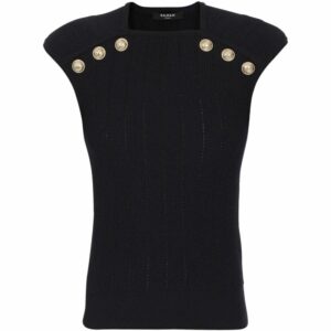 Balmain Knit Button-Embellished Tank Top