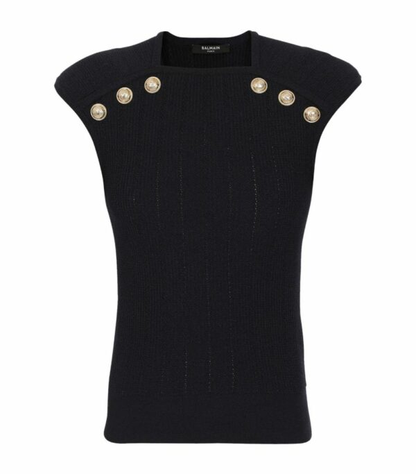 Balmain Knit Button-Embellished Tank Top