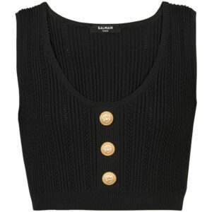 Balmain Knitted Button-Detail Crop Top