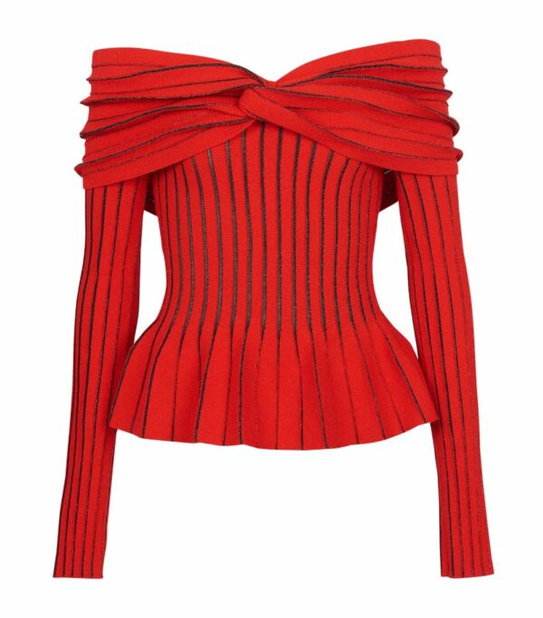 Balmain Knotted Off-The-Shoulder Blouse