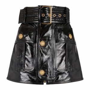 Balmain Lambskin Belted Mini Skirt