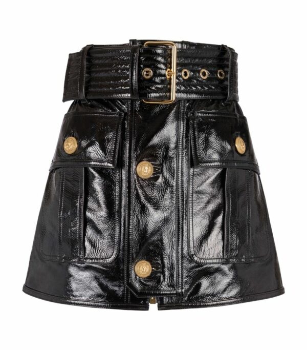 Balmain Lambskin Belted Mini Skirt