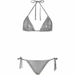 Balmain Lamé Houndstooth Triangle Bikini