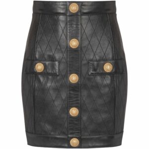 Balmain Leather Button-Detail Mini Skirt