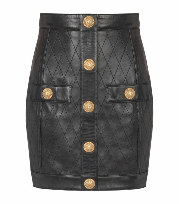 Balmain Leather Button-Detail Mini Skirt