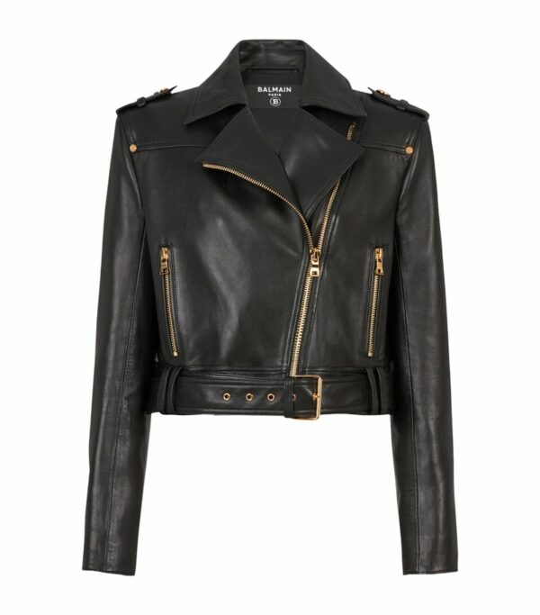 Balmain Leather Cropped Biker Jacket