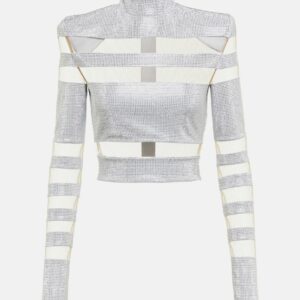 Balmain Mesh-paneled embellished top