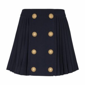 Balmain Pleated Button-Trim Mini Skirt