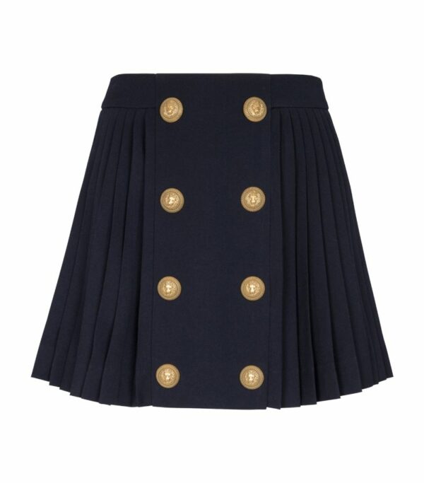 Balmain Pleated Button-Trim Mini Skirt