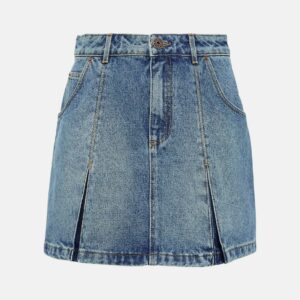 Balmain Pleated denim mini skirt