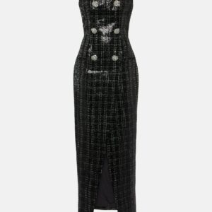 Balmain Sequined strapless tweed maxi dress