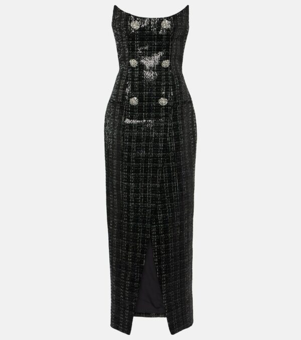 Balmain Sequined strapless tweed maxi dress