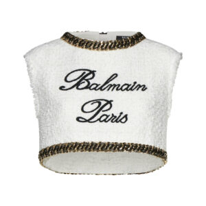 Balmain Signature Embrdrd Tweed Crop Top