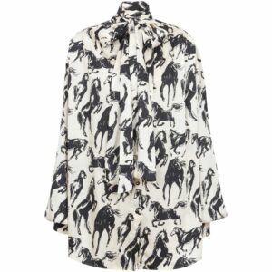 Balmain Silk Printed Pussybow Blouse