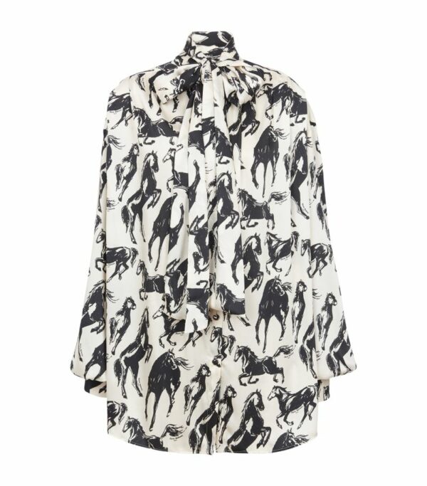 Balmain Silk Printed Pussybow Blouse