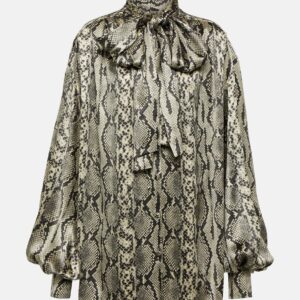 Balmain Snake-print tie-detail silk blouse