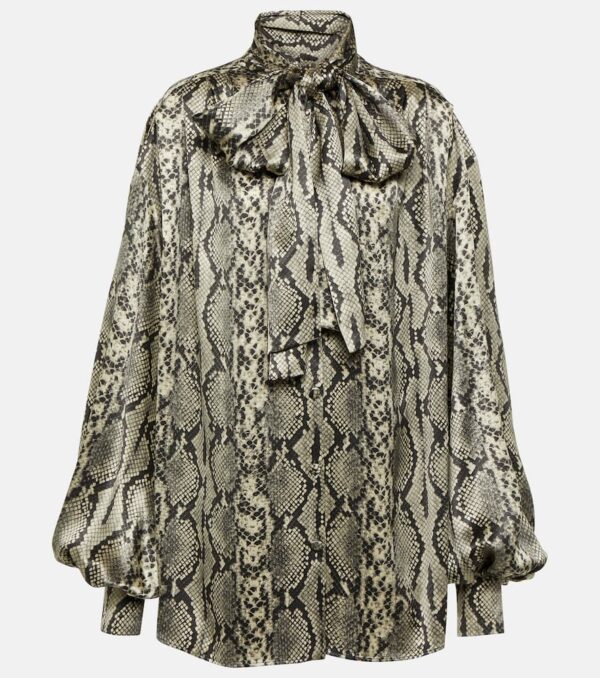 Balmain Snake-print tie-detail silk blouse