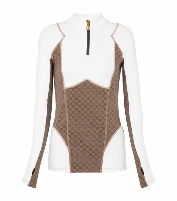 Balmain Stretch-Cotton Monogram Long-Sleeve Top