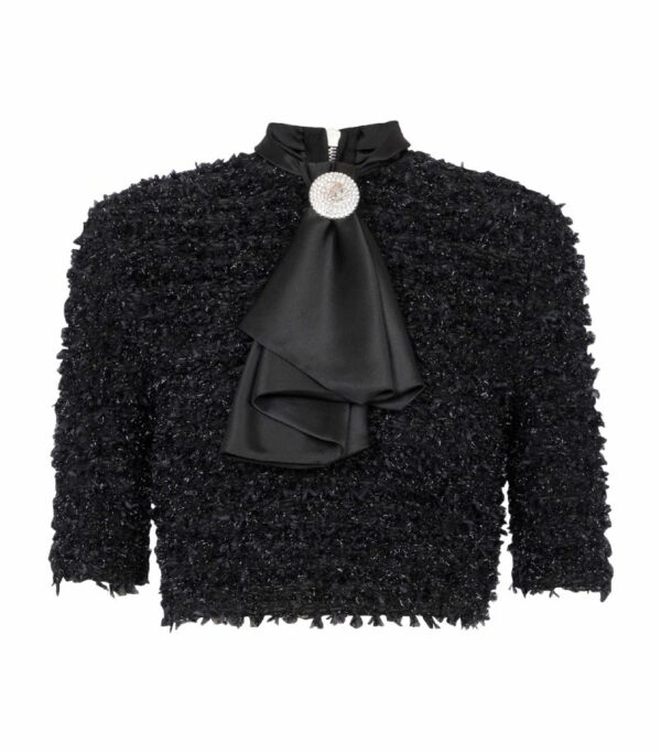 Balmain Textured-Tweed Crop Top