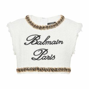 Balmain Tweed Signature Logo Crop Top