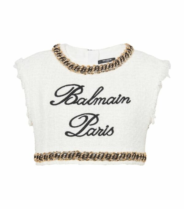 Balmain Tweed Signature Logo Crop Top