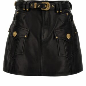 Balmain Western Leather Skirt