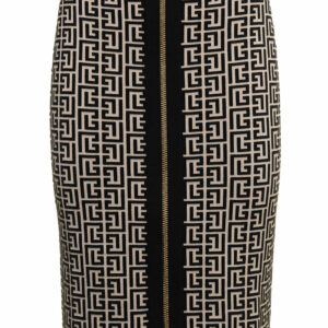 Balmain Womans Monogram Wool Pencil Skirt With Zip