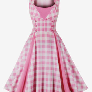 Barbie Pink Gingham Vintage Dress 1950s Audrey Hepburn Swing Dress