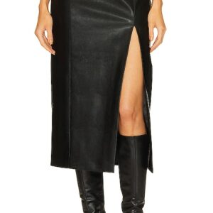 Bardot Dante Faux Leather Midi Skirt in Black. Size 10, 12, 2, 6, 8.