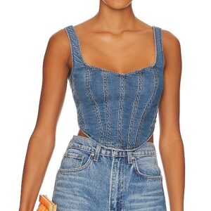 Bardot Denim Corset Bustier in Blue. Size 10, 12, 2, 6, 8.