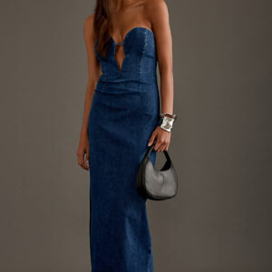 Bardot Eleni Strapless Plunge Denim Midi Dress