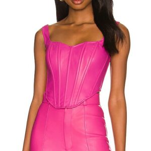 Bardot Faux Leather Corset Bustier in Fuchsia. Size 12, 2, 4, 6, 8.