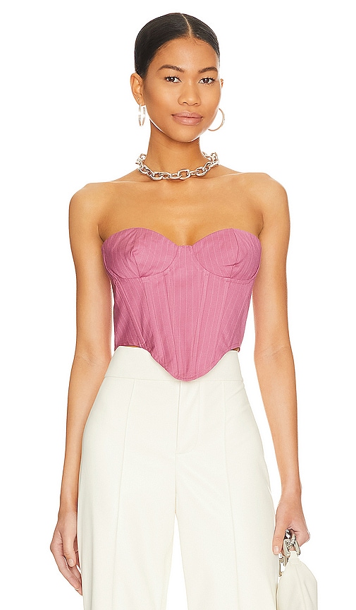 Bardot Pin Stripe Bustier Top in Pink. Size 2, 6.