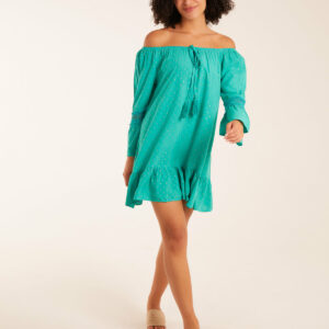 Bardot Tunic Dress With Frill Hem - ONE / JADE