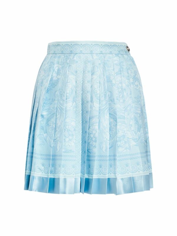 Barocco Print Pleated Silk Mini Skirt